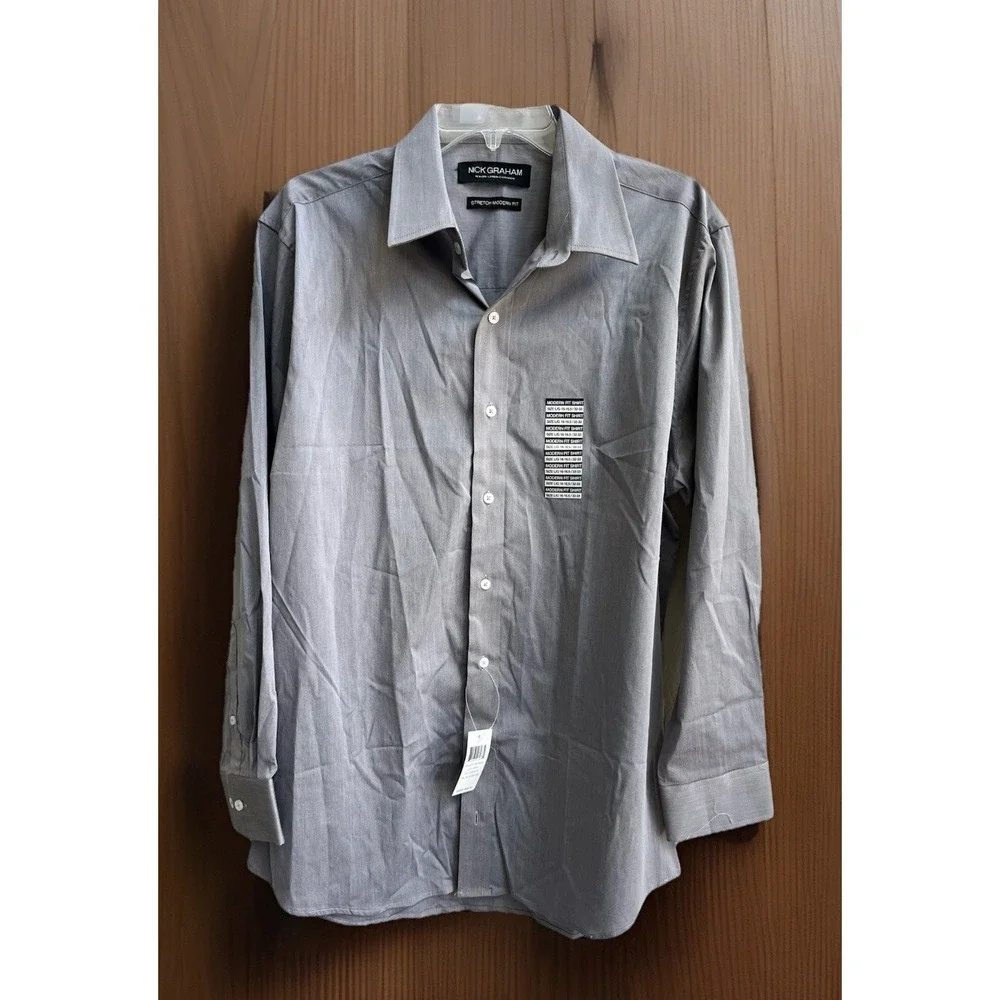 Nick Graham Long Sleeve Modern‎ Fit Button Up Shirt Men's Size Large L Gray NWT